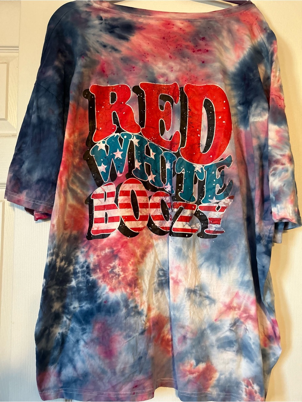 Red White Boozy Tie-Dye Graphic Tee - Patriotic Colors